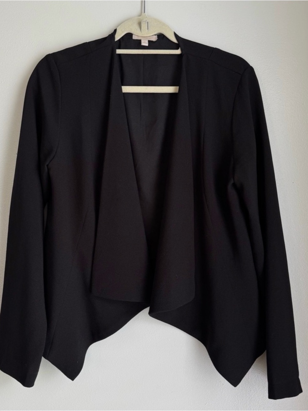 Women's Black Open Draped Blazer - Tailored Waterfall Jacket